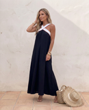 Matilde | Vestido Largo Bicolor con Escote Cruzado