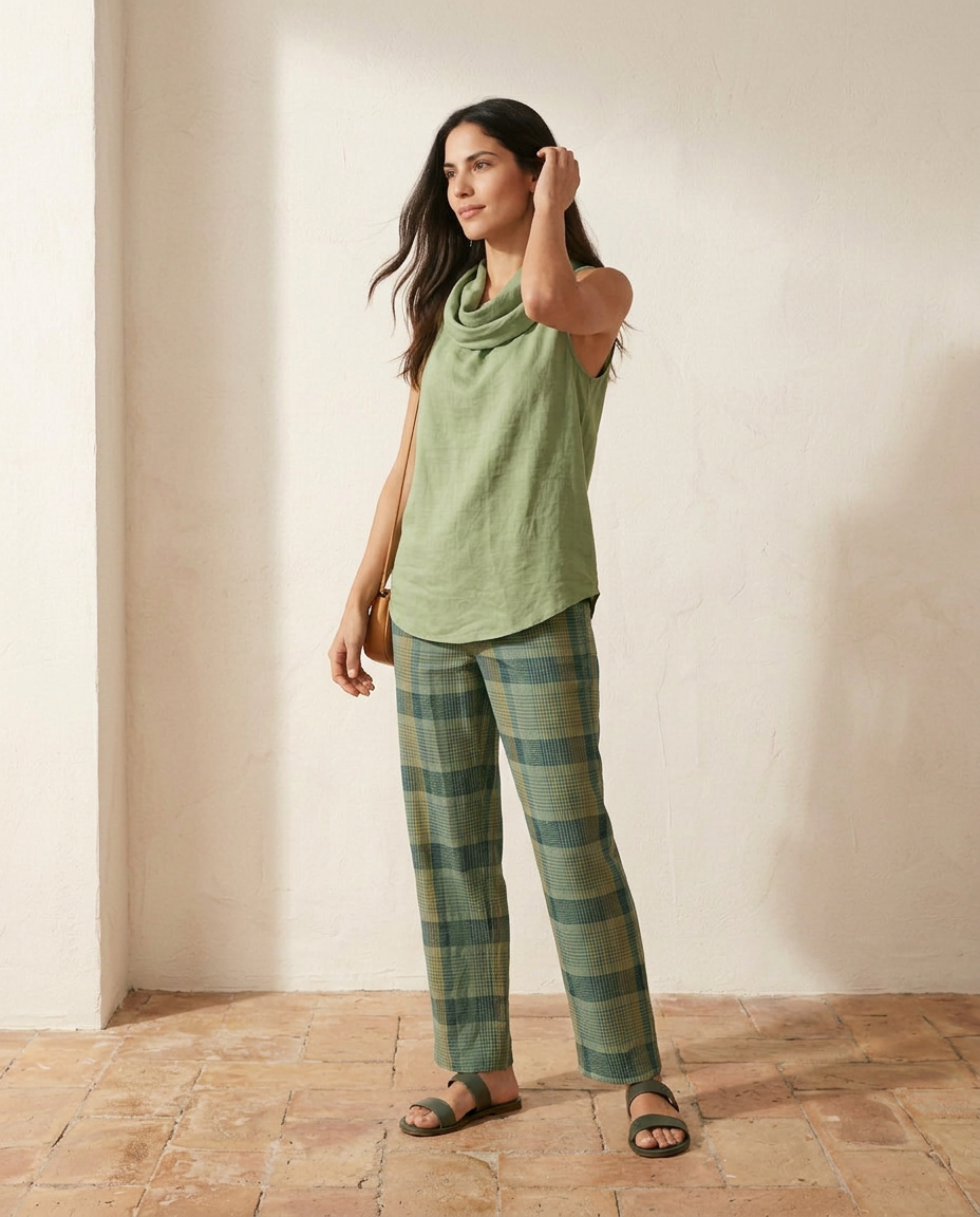 Giada | Completo Top Drappeggiato e Pantaloni a Quadri