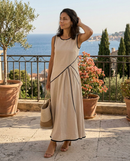 Sole | Abito Lungo Drappeggiato Smanicato con Girocollo
