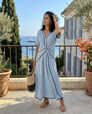 Emma | Abito Midi con Scollo a V, Manica Corta e Vita Arricciata