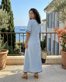 Emma | Abito Midi con Scollo a V, Manica Corta e Vita Arricciata