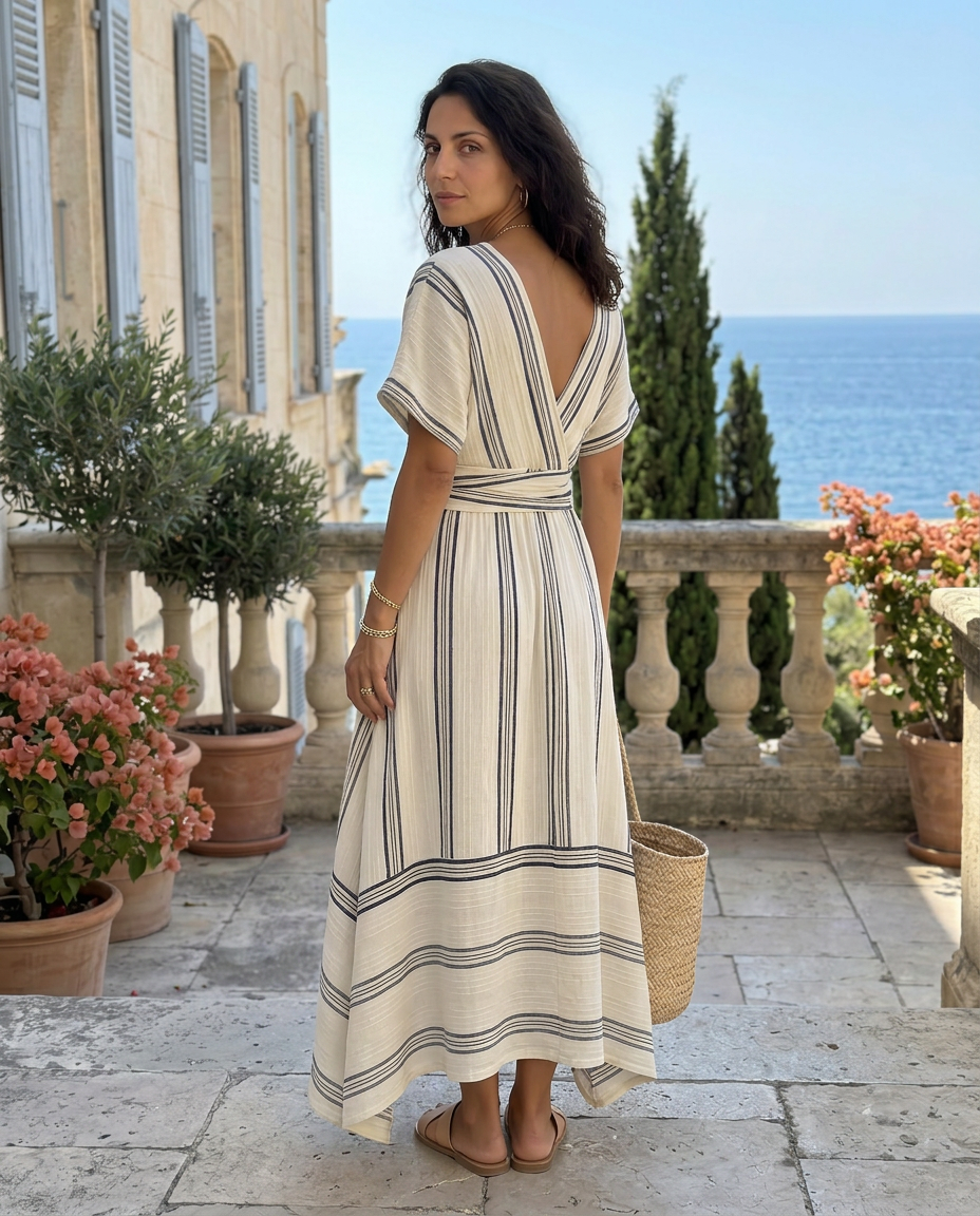 Teresa | Abito Midi a Vita Avvolgente con Scollo a V e Manica Corta