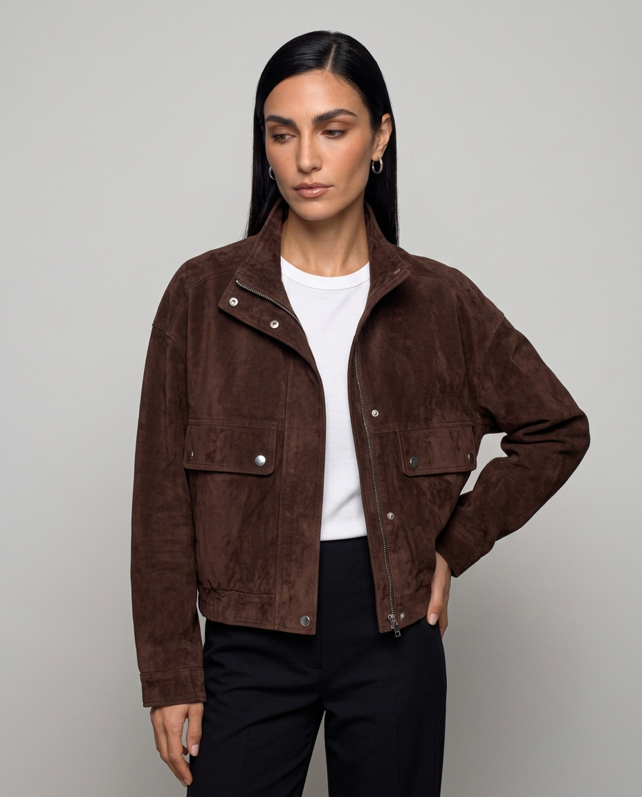 Bomber Corto Effetto Camoscio