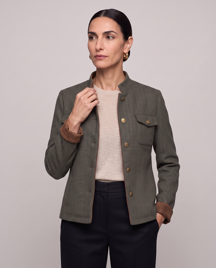 Chaqueta corta espigada estilo militar - Verde militar