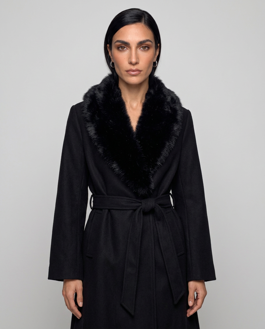 Cappotto Ginevra — Doppiopetto con Collo in Ecopelliccia