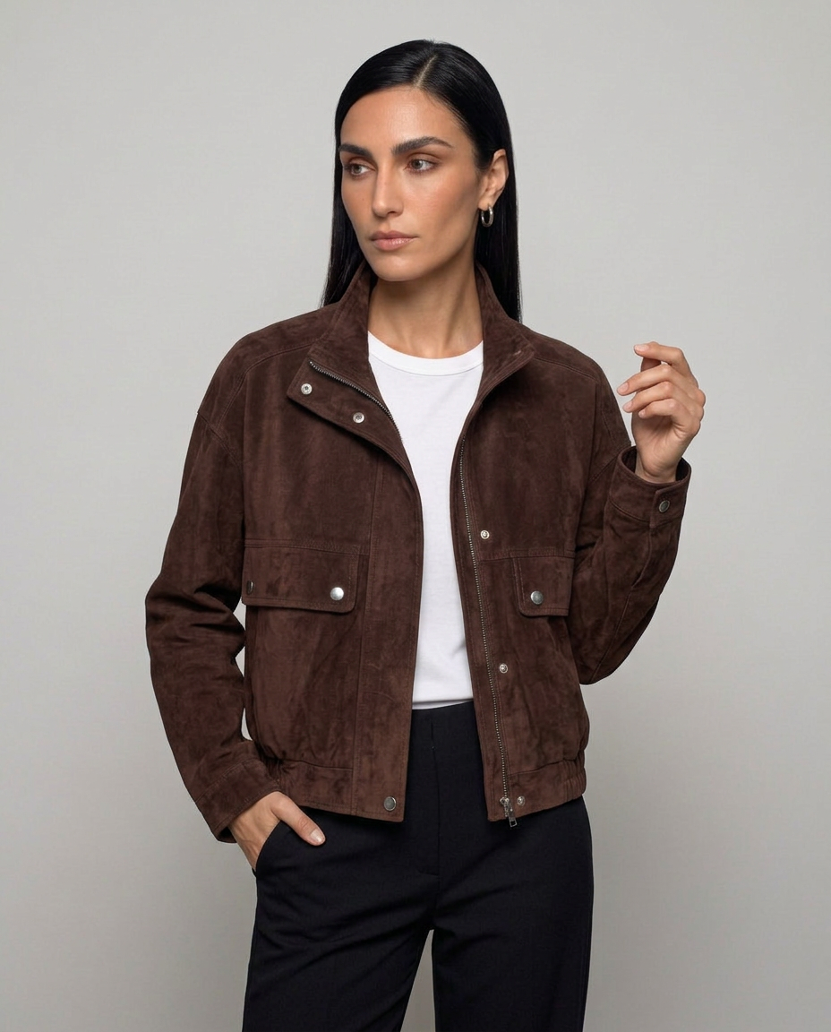 Bomber Corto Effetto Camoscio