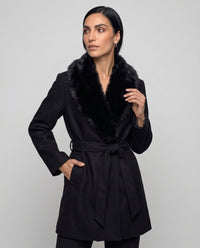 Cappotto Ginevra — Doppiopetto con Collo in Ecopelliccia
