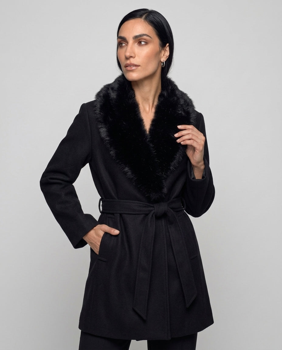 Cappotto Ginevra — Doppiopetto con Collo in Ecopelliccia