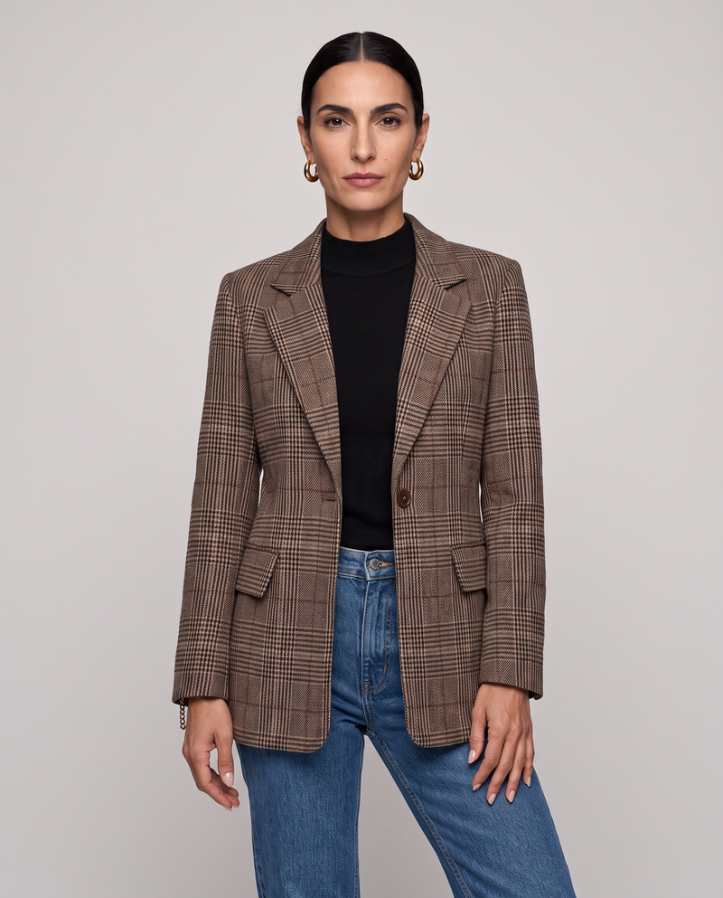 Blazer Lungo a Quadri Principe di Galles - Marrone