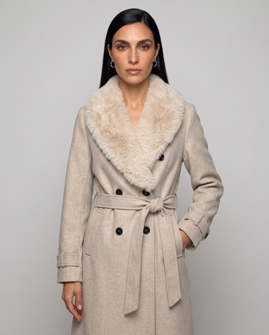 Cappotto Ginevra — Doppiopetto con Collo in Ecopelliccia