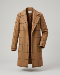 Cappotto Midi a Quadri con Revers