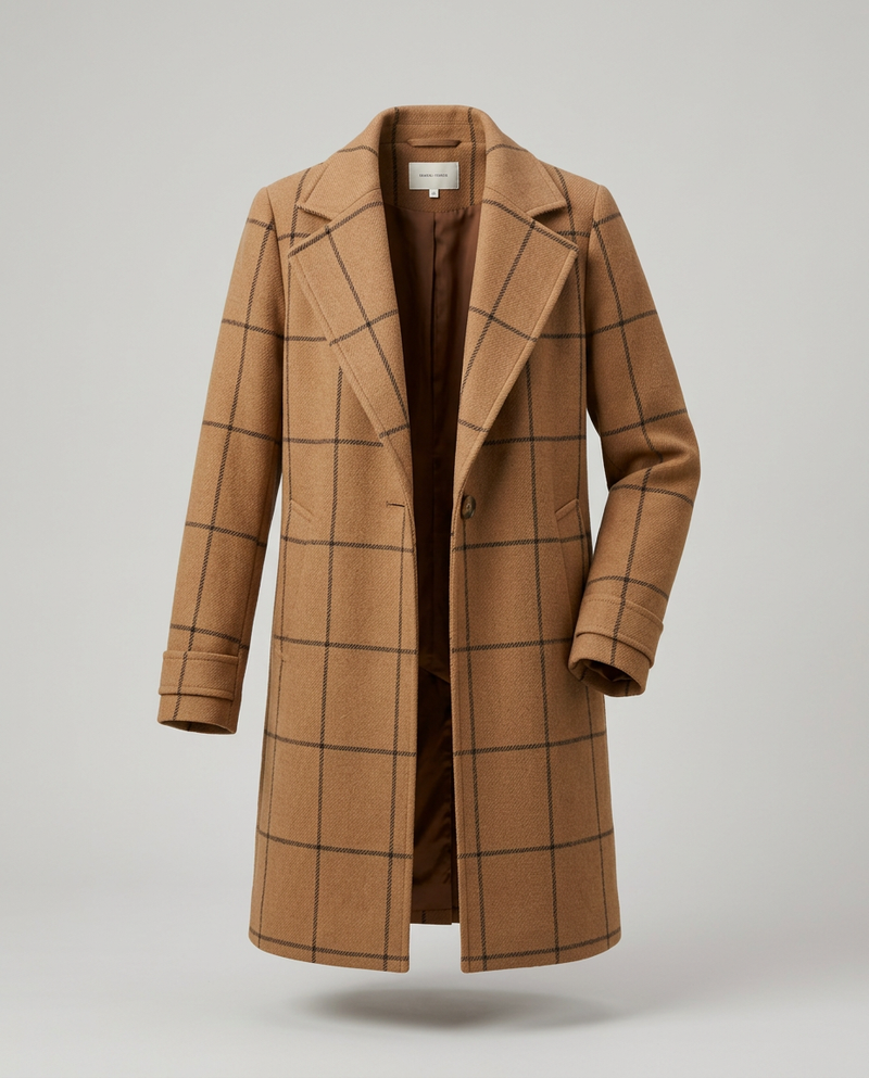 Cappotto Midi a Quadri con Revers