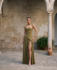 Vittoria | Abito Lungo Bustier con Spacco e Foulard