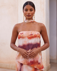 Alba | Coordinato Due Pezzi Tie-Dye con Top Asimmetrico e Gonna Lunga