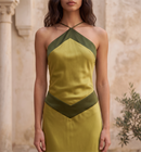 Ottavia | Abito Lungo in Sbieco con Scollo all'Americana Bicolore