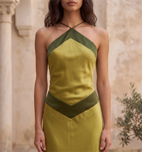 Ottavia | Abito Lungo in Sbieco con Scollo all'Americana Bicolore