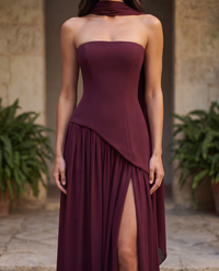 Vittoria | Abito Lungo Bustier con Spacco e Foulard