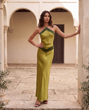 Ottavia | Abito Lungo in Sbieco con Scollo all'Americana Bicolore