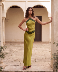 Ottavia | Abito Lungo in Sbieco con Scollo all'Americana Bicolore