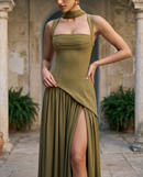 Vittoria | Abito Lungo Bustier con Spacco e Foulard