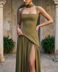 Vittoria | Abito Lungo Bustier con Spacco e Foulard