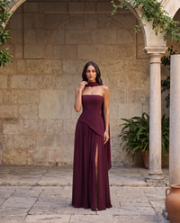 Vittoria | Abito Lungo Bustier con Spacco e Foulard