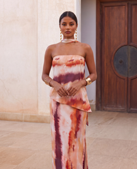 Alba | Coordinato Due Pezzi Tie-Dye con Top Asimmetrico e Gonna Lunga