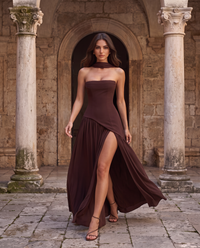 Vittoria | Abito Lungo Bustier con Spacco e Foulard