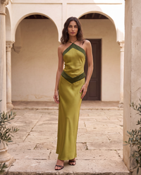 Ottavia | Abito Lungo in Sbieco con Scollo all'Americana Bicolore