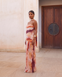 Alba | Coordinato Due Pezzi Tie-Dye con Top Asimmetrico e Gonna Lunga