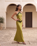 Ottavia | Abito Lungo in Sbieco con Scollo all'Americana Bicolore
