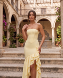 Carlotta | Abito Lungo Bustier con Volant Asimmetrico