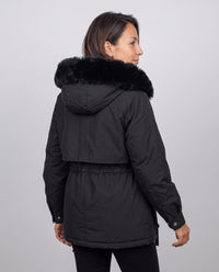 Parka Cervinia con cappuccio in ecopelliccia — Nero