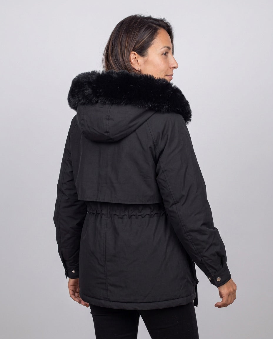 Parka Cervinia con cappuccio in ecopelliccia — Nero
