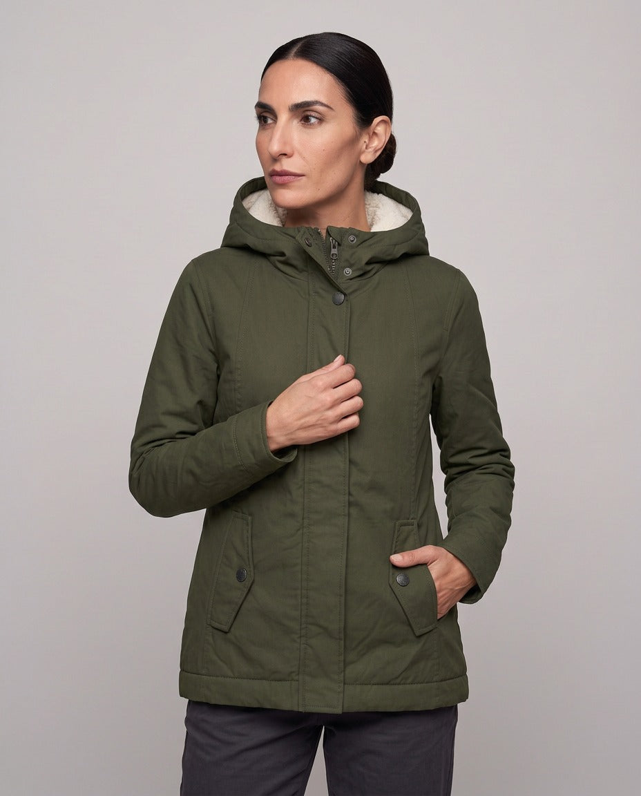 Parka Livigno con cappuccio e interno in sherpa — Verde Militare
