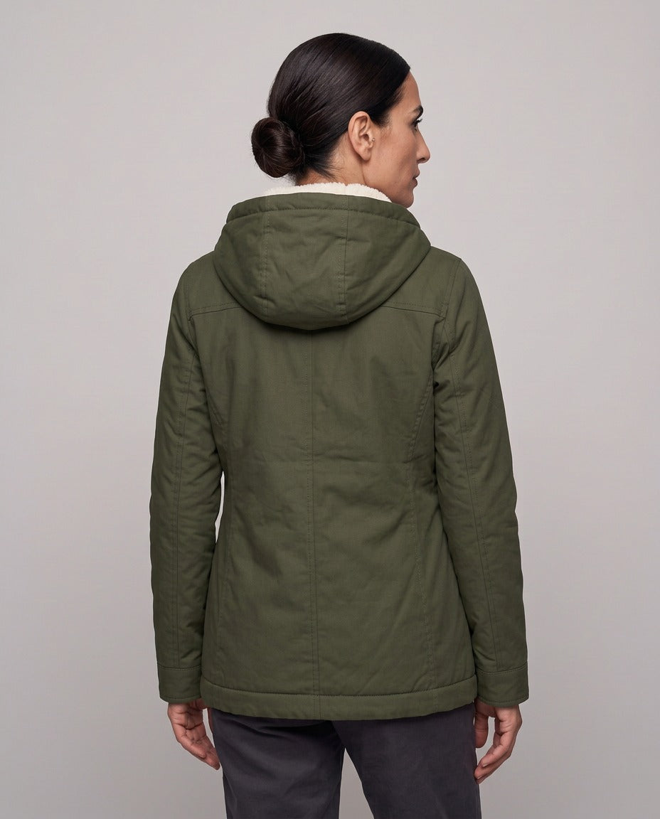 Parka Livigno con cappuccio e interno in sherpa — Verde Militare