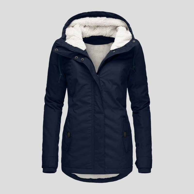 Parka Livigno con cappuccio e interno in sherpa — Blu Navy
