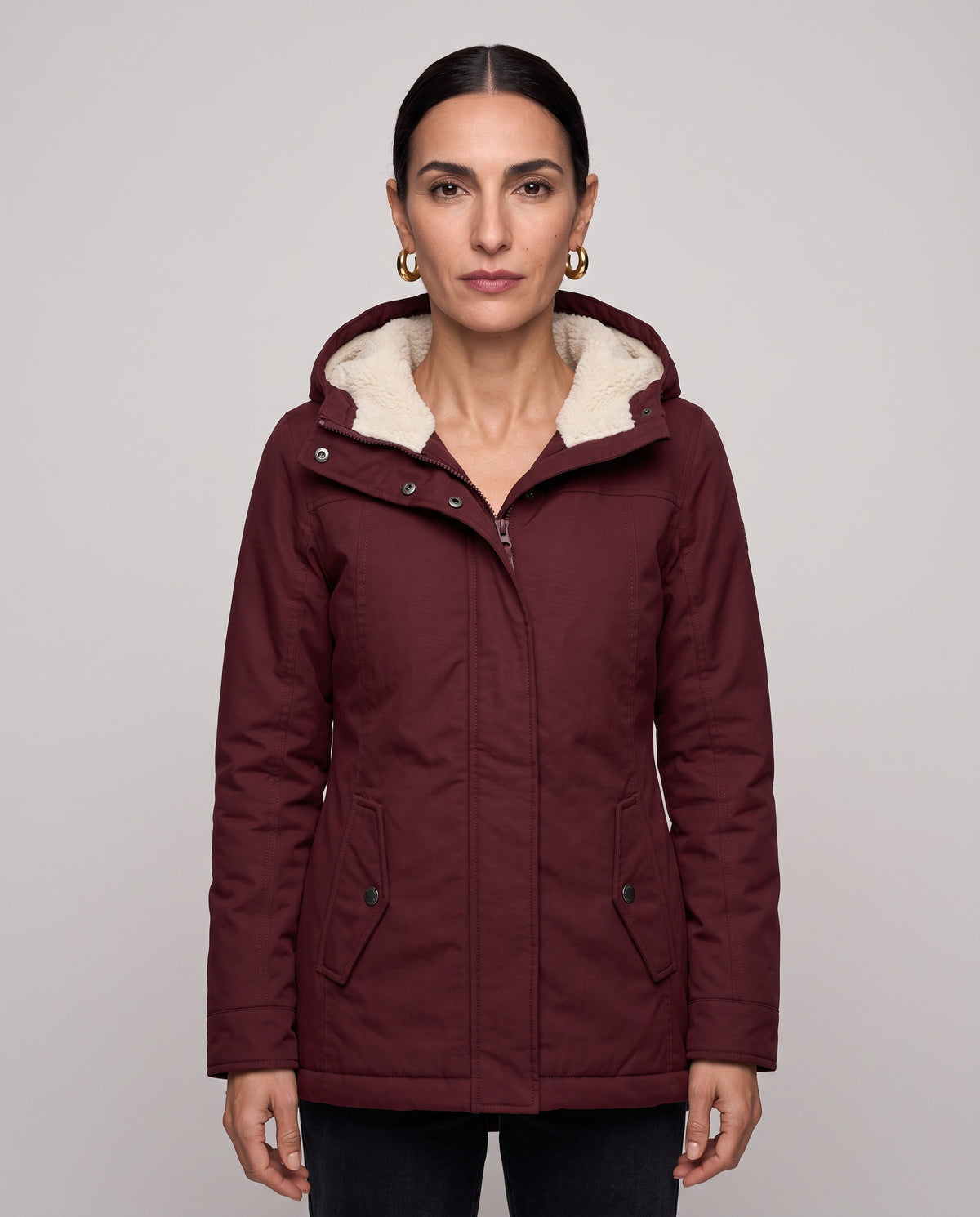 Parka Livigno con cappuccio e interno in sherpa — Bordeaux
