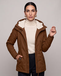 Parka Livigno con cappuccio e interno in sherpa — Cognac