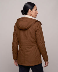 Parka Livigno con cappuccio e interno in sherpa — Cognac