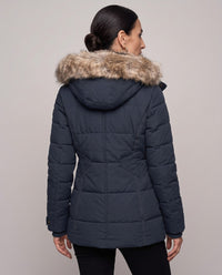 Piumino Cortina trapuntato con cappuccio in ecopelliccia — Blu Navy