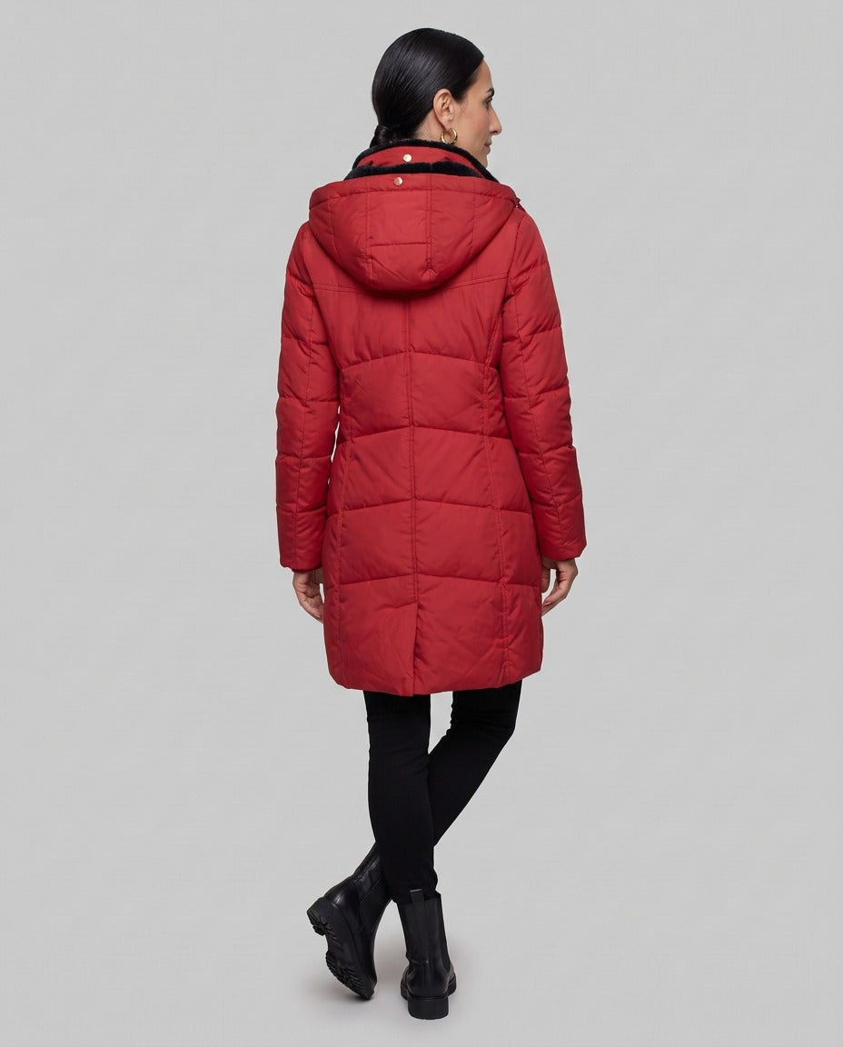 Piumino Dolomiti lungo con interno in ecopelliccia — Rosso