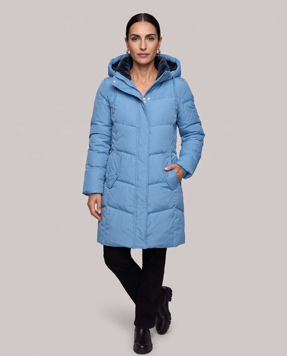 Piumino Dolomiti lungo con interno in ecopelliccia — Azzurro