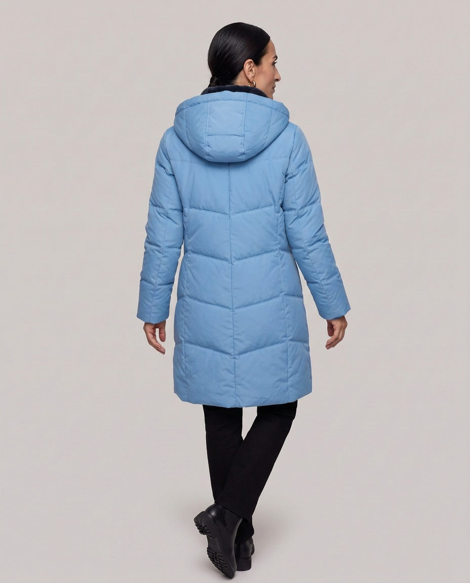 Piumino Dolomiti lungo con interno in ecopelliccia — Azzurro
