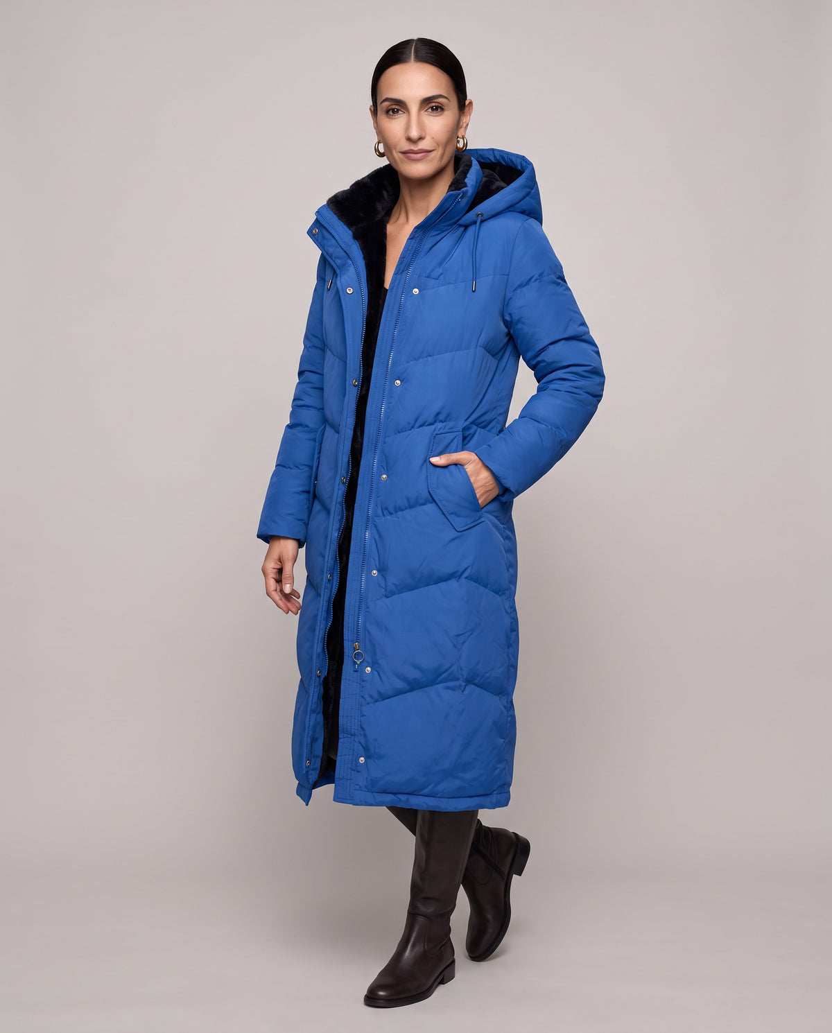 Piumino Dolomiti lungo con interno in ecopelliccia — Blu Royal