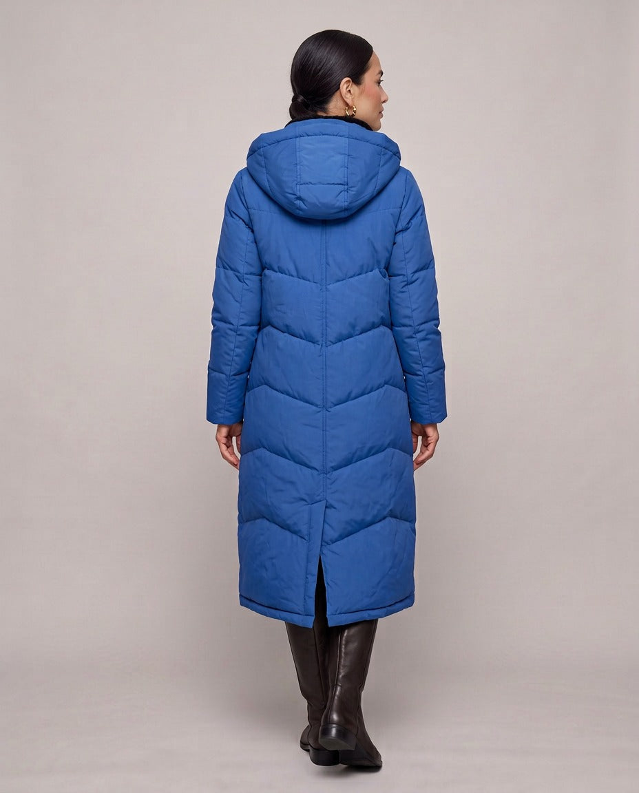 Piumino Dolomiti lungo con interno in ecopelliccia — Blu Royal