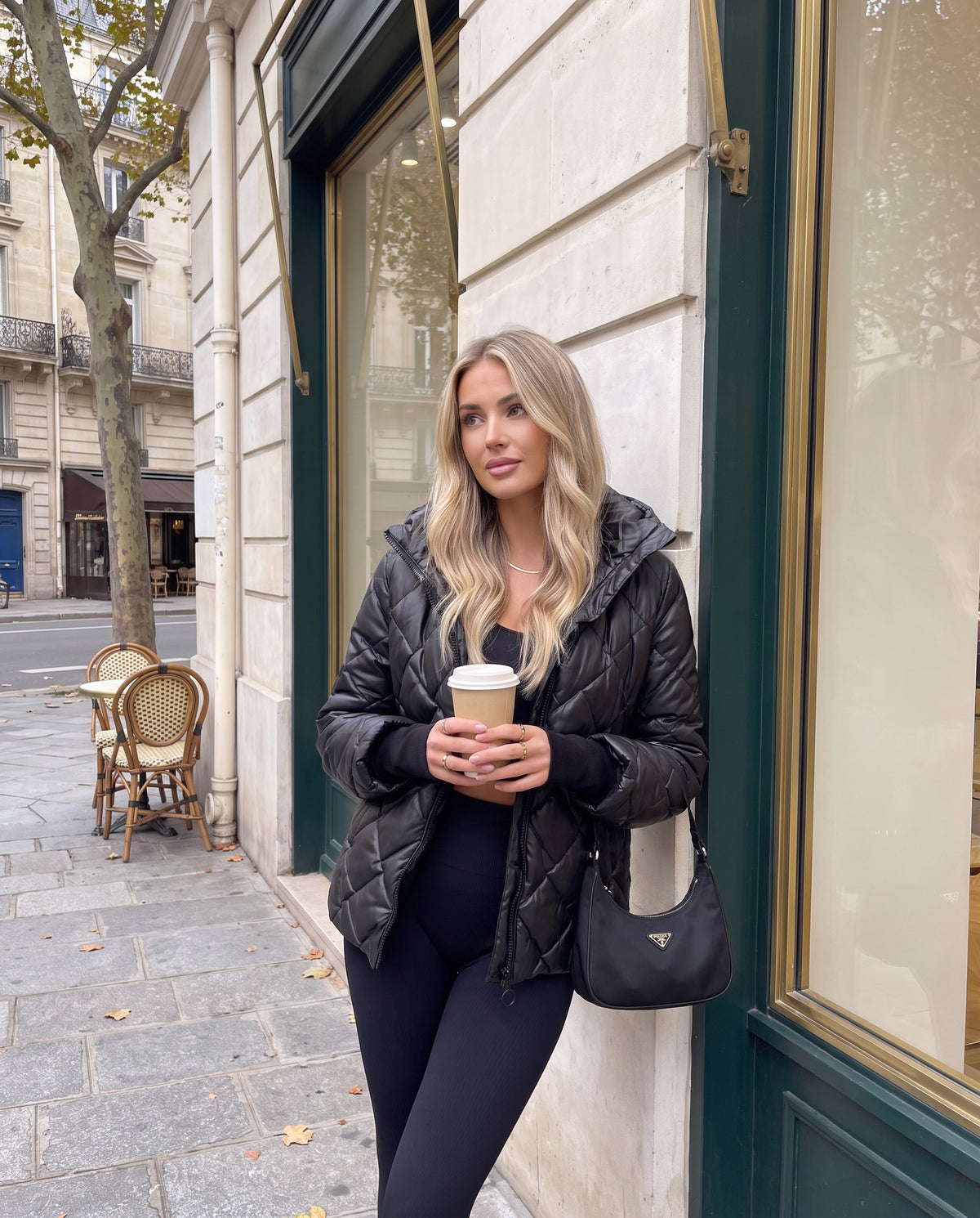 Piumino Serena trapuntato con cappuccio — Nero
