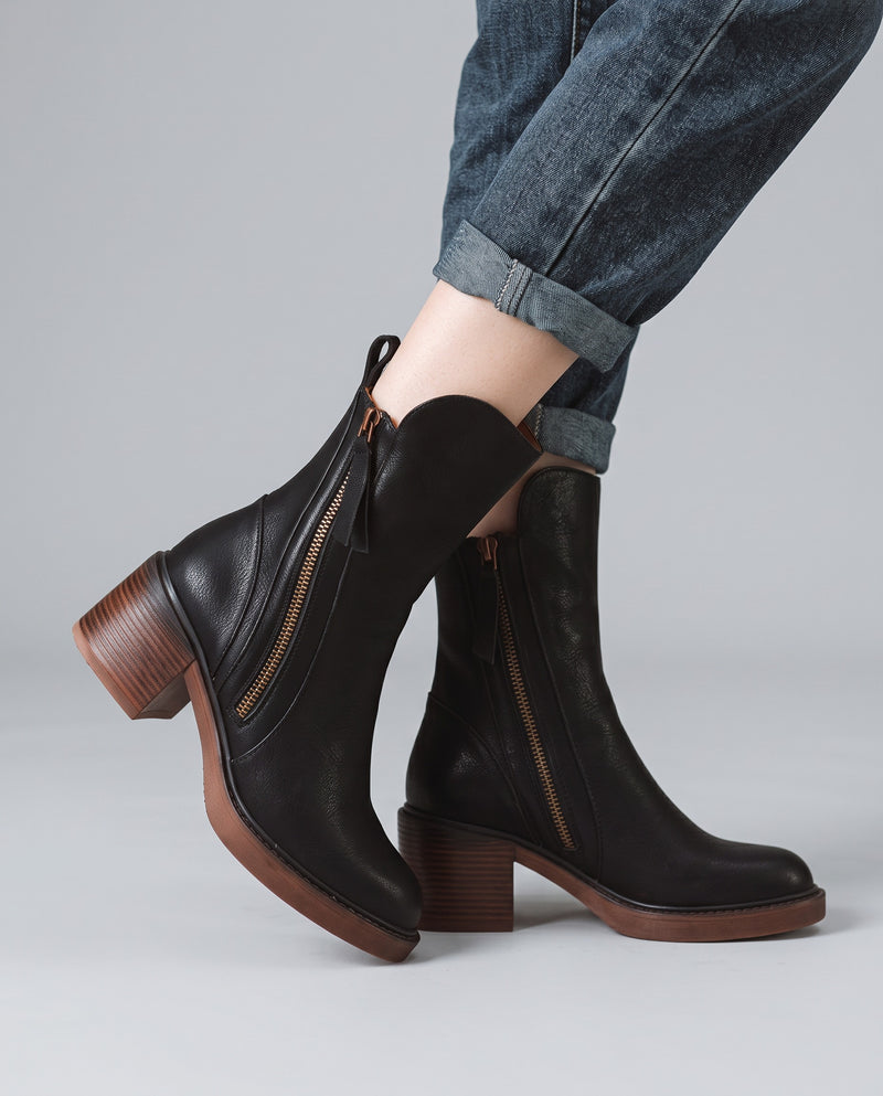 Stivaletto Cremona — Effetto Pelle con Zip e Tacco Legno